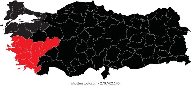 Região do Mar Egeu no mapa da Turquia