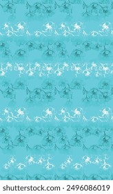 Aegean teal mottled border strip linen texture background. Summer coastal living style home decor fabric effect.