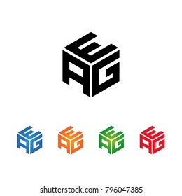 Plantilla inicial del logotipo de las letras AEG,GAE,GEA,EAG.Estilo moderno Concepto de hexágono.Negro,Azul,Naranja,Verde,Color rojo sobre fondo blanco