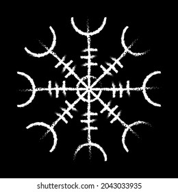 Aegishjalmur - cruciform pattern with magical rune-like signsю Vector illustration.