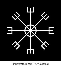 Aegishjalmur, helm of awe (helm of terror). Icelandic magical staves. Monochrome vector illustration.