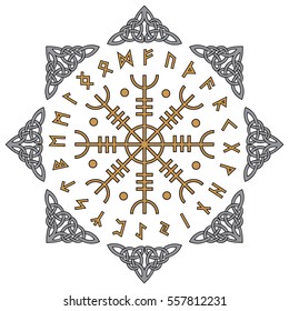 Aegishjalmur, Helm of awe (helm of terror), Icelandic magical staves with scandinavian runes, isolated on white, vector illustration