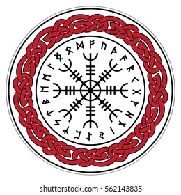 Aegishjalmur, Helm of awe (helm of terror), Icelandic magical staves with scandinavian runes, isolated on white, vector illustration