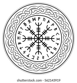 Aegishjalmur, Helm of awe (helm of terror), Icelandic magical staves with scandinavian runes, isolated on white, vector illustration