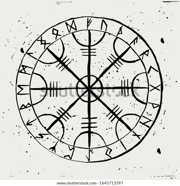 Aegishjalmur Scandinavian Runic Amulet Futhark Circle Stock Vector