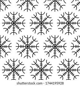 Aegishjalmur scandinavian symbol doodle pattern, vector illustration