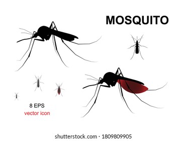 Aegypti mosquito vector icon isolated. Gnat symbol, bloodsucking insect sign, silhouette, outline. Anopheles mosquito as vehicle of zika, dengue, chikungunya, malaria