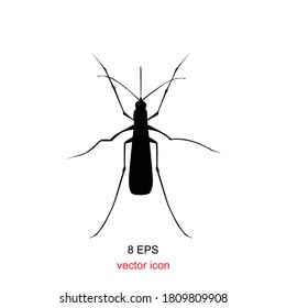 Aegypti mosquito vector icon isolated. Gnat symbol, bloodsucking insect sign, silhouette, outline. Anopheles mosquito as vehicle of zika, dengue, chikungunya, malaria