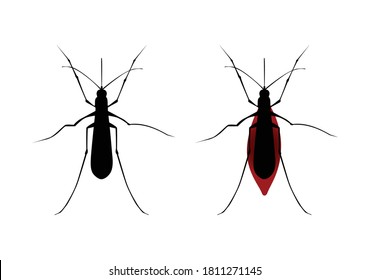 Aegypti mosquito vector icon isolated. Gnat symbol, bloodsucking insect sign, silhouette, outline. Anopheles mosquito as vehicle of zika, dengue, chikungunya, malaria