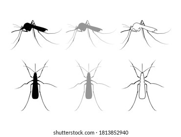 Aegypti mosquito vector icon isolated. Gnat symbol, bloodsucking insect sign, silhouette, outline. Anopheles mosquito as vehicle of zika, dengue, chikungunya, malaria