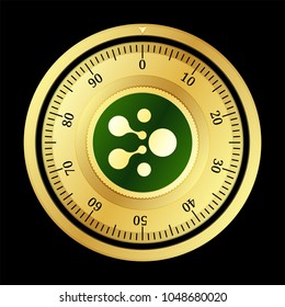Aelf (ELF) cryptocurrency safe lock. Eps10 vector illustration isolated on black background.