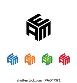 AEM,EAM,MAE,MEA letters Logo Initial Template.Modern Style. Hexagon concept.Black,Blue,Orange,Green,Red color on white background