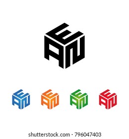 AEN,EAN,NAE,NEA letters Logo Initial Template.Modern Style. Hexagon concept.Black,Blue,Orange,Green,Red color on white background