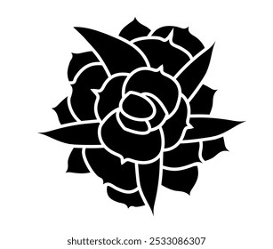 Aeonium haworthii view from top. Simple style vector illustration or icon. Succulent plant in black and white flat style. Useful for print and design. 