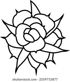 Aeonium haworthii view from top. Simple style vector illustration or icon. Succulent plant in black and white flat style. Useful for print and design. 