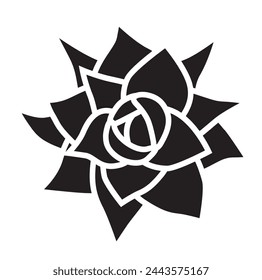 Aeonium mascaense black and white icon vector illustration. Top view of plant. Simple hand drawn vector doodle sketch of succulent.