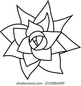 Aeonium mascaense view from top. Simple style vector illustration or icon. Succulent plant in black and white flat style. Useful for print and design. 