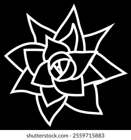 Aeonium mascaense view from top. Simple style vector illustration or icon. Succulent plant in black and white flat style. Useful for print and design. 