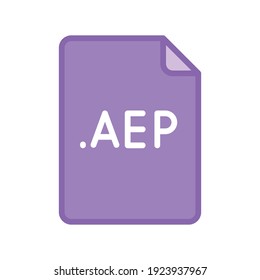 Icono de esquema rellenado con formato de archivo AEP. Signo de estilo lineal para concepto móvil y diseño web. Sencillo símbolo de color. Ilustración vectorial aislada en fondo blanco. EPS 10.