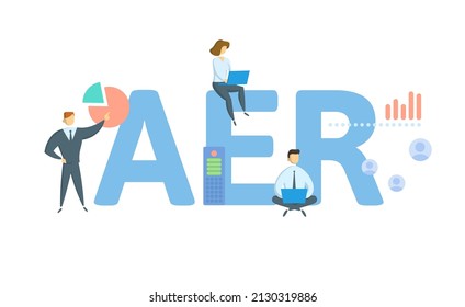 AER, Annual Equivalent Rate. Concept with keyword, people and icons. Flat vector illustration. Isolated on white.