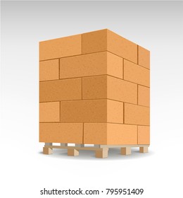 Aerated autoclaved concrete block. Isolated Foam concrete on pallets. vector illustration.