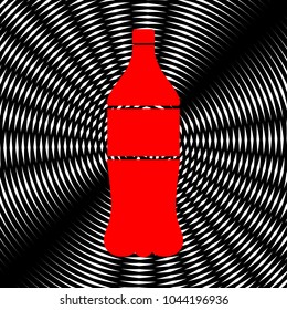 Aeration drink bottle sign. Fizzy. Slush. Vector. Red icon on white and black radial interference as background.