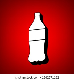 Aeration drink bottle sign. Fizzy. Slush. Vector. Perspective view of white icon with black outline at reddish background.