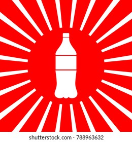 Aeration Drink Bottle Sign. Fizzy. Slush. Vector. White Icon On Red Sun With Rays As Background. Isolated.