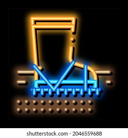 aeration ground with boot neon light sign vector. Glowing bright icon trample ground with boot sign. transparent symbol illustration