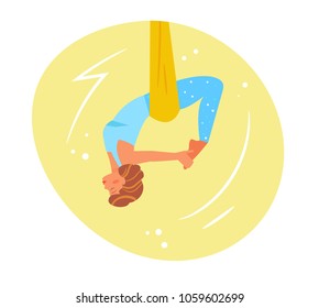 Aerial acrobatics. Yoga in the hammocks Vector. Cartoon. Isolated art on white background. Flat