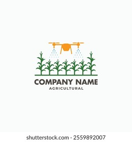 Aerial agriculture services logo with agricultural drone and corn stalks crops field icon vector graphic illustration