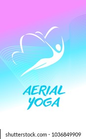 Aerial antigravity yoga. Abstract silhouette woman, girl with butterfly wing. Modern concept template banner poster flyer.