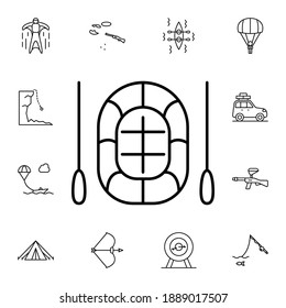 Aerial boat flat vector icon in adventure pack on white background
