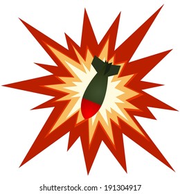 Aerial bombs explosion on the background. Illustration on white background.