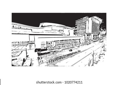Aerial city view of Nashville, Tennessee, USA. Hand drawn sketch illustration in vector.