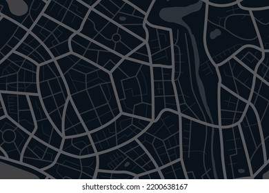 Aerial clean top view of the city map with street and river, Blank urban imagination map, GPS map navigator concept, vector illustration