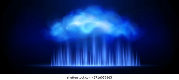 Aerial cloud, blue neon, rays of light. Vector illustration.