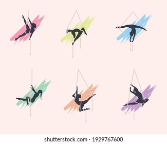 Aerial dance silhouette logo vector asset