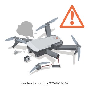 Aerial Digital GPS failed Drone Beware Accident fall crash problem  insurance concept illustration isometric isolated vector