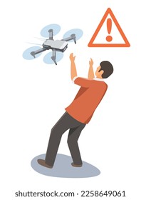 Aerial Digital GPS failed Drone Beware Accident Hit People falling dangerous crash problem illustration isometric isolated vector