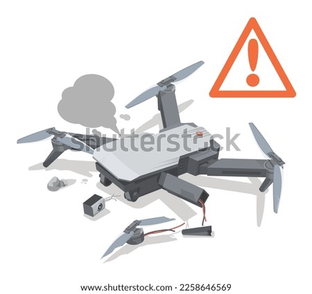 Aerial Digital GPS failed Drone Beware Accident fall crash problem  insurance concept illustration isometric isolated vector