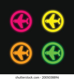Aerial Distribution four color glowing neon vector icon