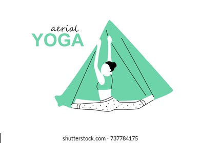 Aerial, fly yoga logo template. Anti-gravity yoga minimalistic business card design. Vector illustration