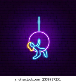 Aerial Gymnast Neon Sign. Vector Illustration of Entertainment Festival Glowing Symbol.