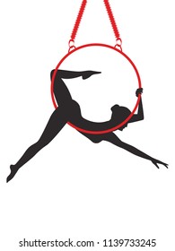 Aerial gymnastics - woman on a hoop - isolated on white background - art vector. Sports logo