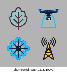 aerial icon set. vector set about antenna, drone and leaf icons set.