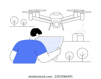 Luftbilder drohen abstrakte Konzeptgrafik. Luftaufnahmen auf dem Feld, Datenerhebung, moderne Agrartechnik, Roboterindustrie in der Landwirtschaft, Drohnenkartierung abstrakte Metapher.