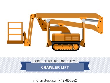 Aerial man crawler lift crane. Side view mobile crane isolated vector illustration