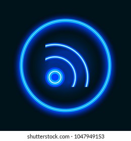 Aerial of mobile communication. Pointer neon sign.  Neon sign, bright signboard, light banner.