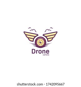 Aerial Photography drone camera logo with wing in cartoon bold stye